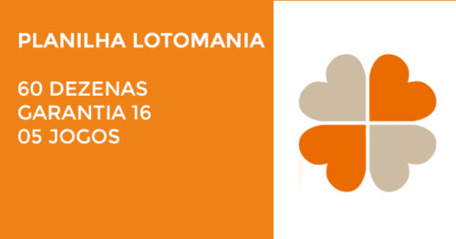 Planilha Lotomania - 60 Dezenas - Garante 16 - 05 Jogos