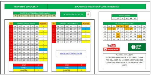 2 planilhas mega sena 10 dezenas
