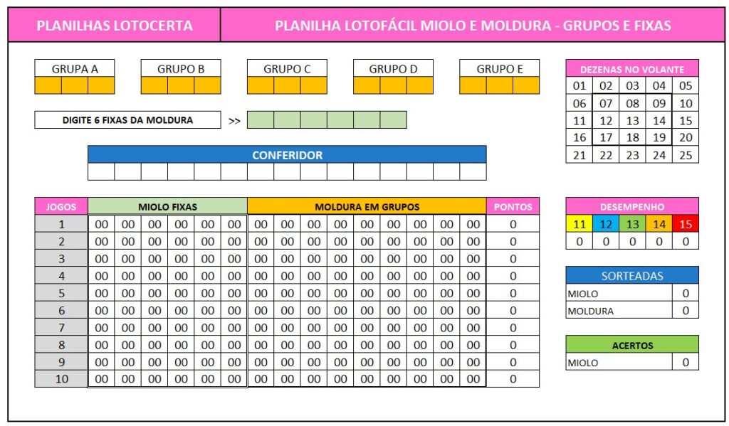 planilha miolo e moldura